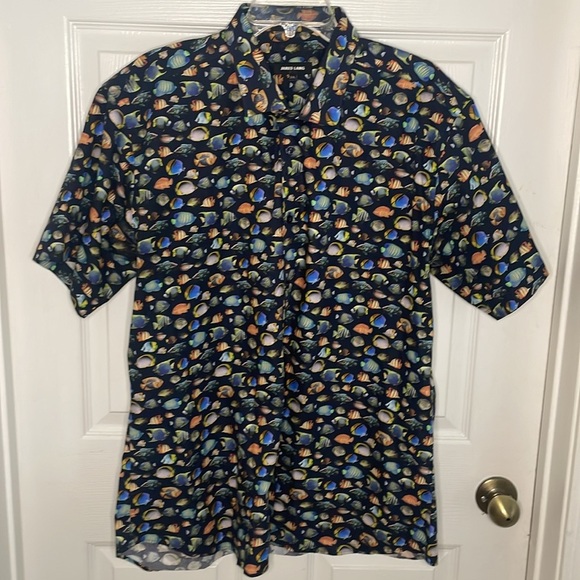 Jared Lang Shirt Navy with Fish Pattern Short Sleeve 2XL - Picture 2 of 5